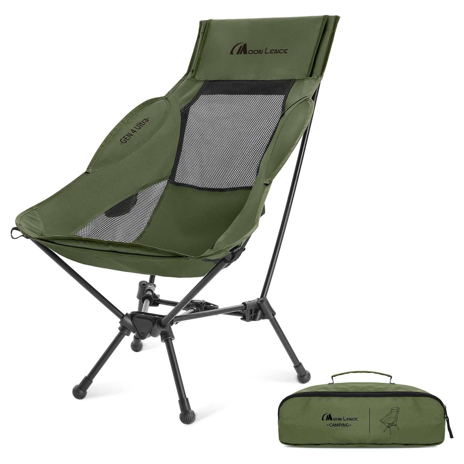 MOON LENCE High Back Folding Camping Chair, 330lbs Portable Compact Chair with Wide Seat & Ergonomic Back Support (Green)