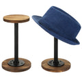 MyGift Rustic Burnt Wood Hat Holder Stand with Industrial Metal Pipe, Wig Rack or Jewelry Display Riser, Set of 2 (Burnt Wood, M