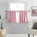 Donren Pink Short Curtain Valances For Girls Room -Rod Pocket Solid Blackout Curtain Tiers For Kids Room (30 Inch X 24 Inch,2 Panels)