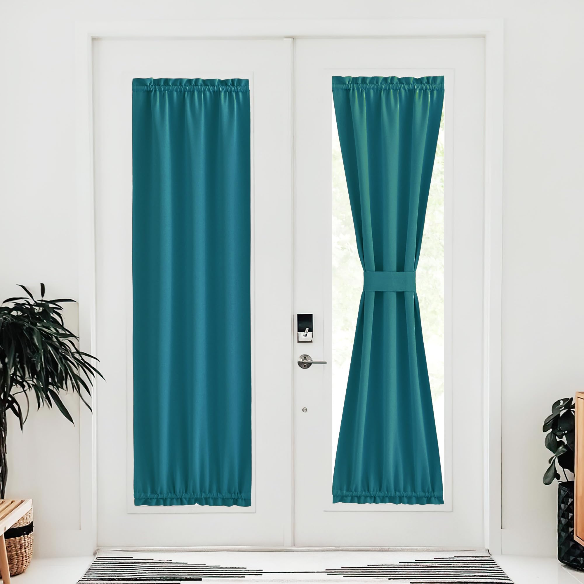 Nicetown Classroom Door Window Covers - Thermal Insulated Rod Pocket Blackout Privacy French Door Panel For Kitchen, Front Door Curtains For Small Window, 30 W X 72 L, Peacock Teal, 1 Panel