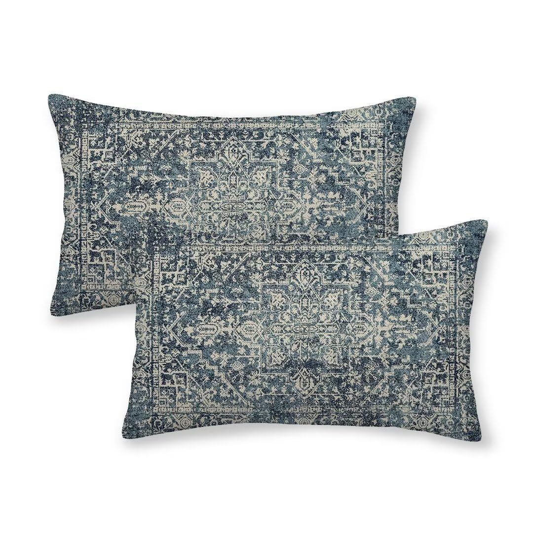 Sunshineyan Navy Blue Boho Pillow Covers 12X20 Set Of 2, Carpet Pattern Outdoor Decorative Throw Pillows Ethnic Rustic Farmhouse