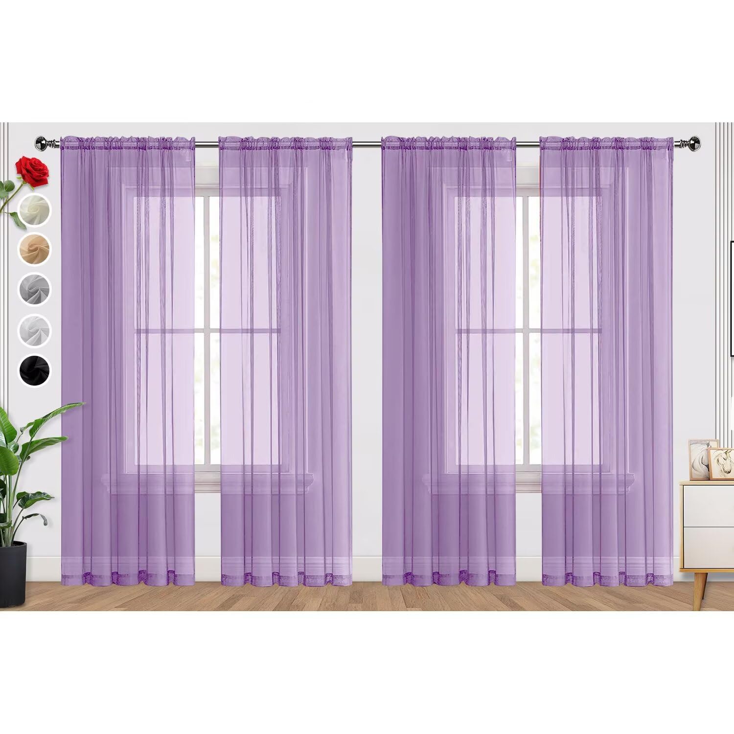 SpaceDresser Lavender Sheer Curtains 4 Panels Rod Pocket Semi-Sheer Curtain 45 Inches Long Light Filtering Voile Window Drapes f