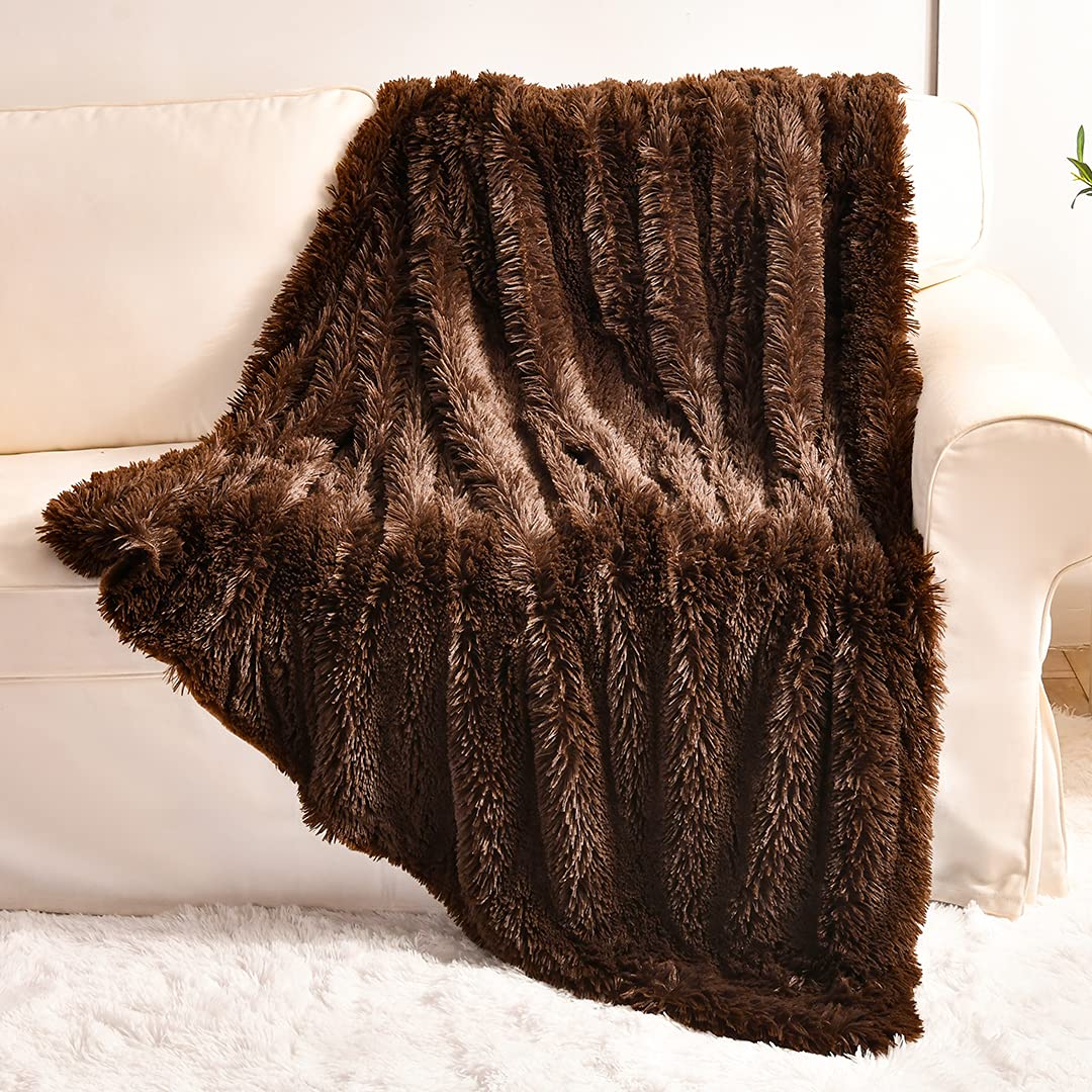 Yusoki Brown Faux Fur Throw Blanket,2 Layers,50' X 60', Soft Fuzzy Fluffy Plush Furry Comfy Warm Blanket For Men Couch Bed Cha