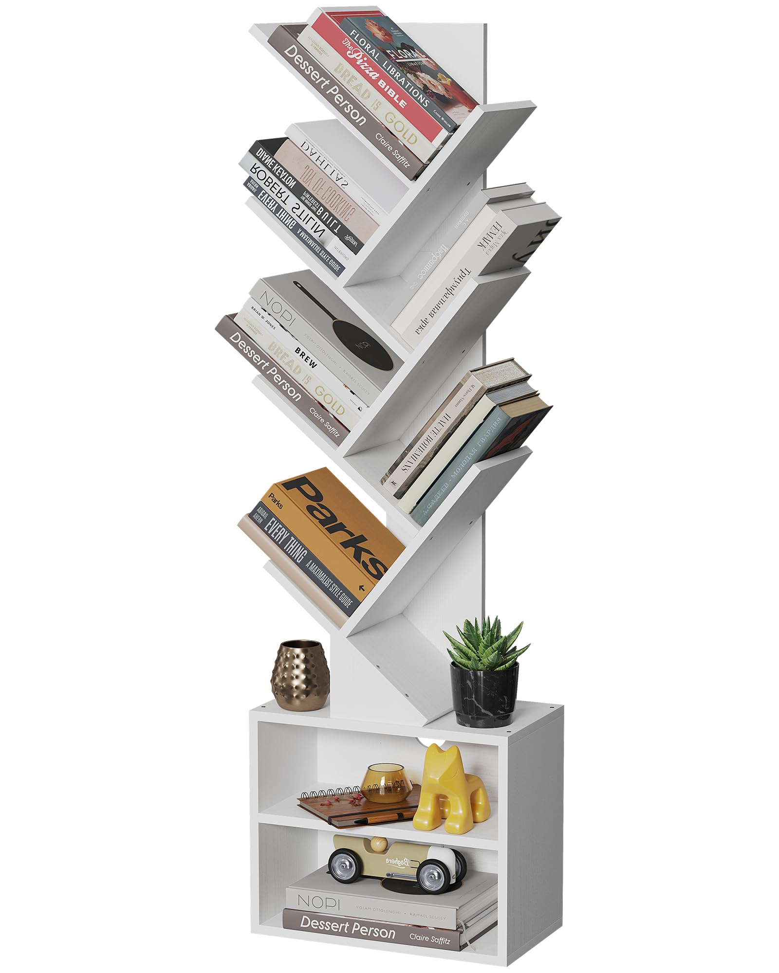 Sunmory 6 Tier Tree Bookshelf, Tall Bookcase With Storage Cabinet, Modern Narrow Bookshelves Organizer, Floor Standing Book Shel