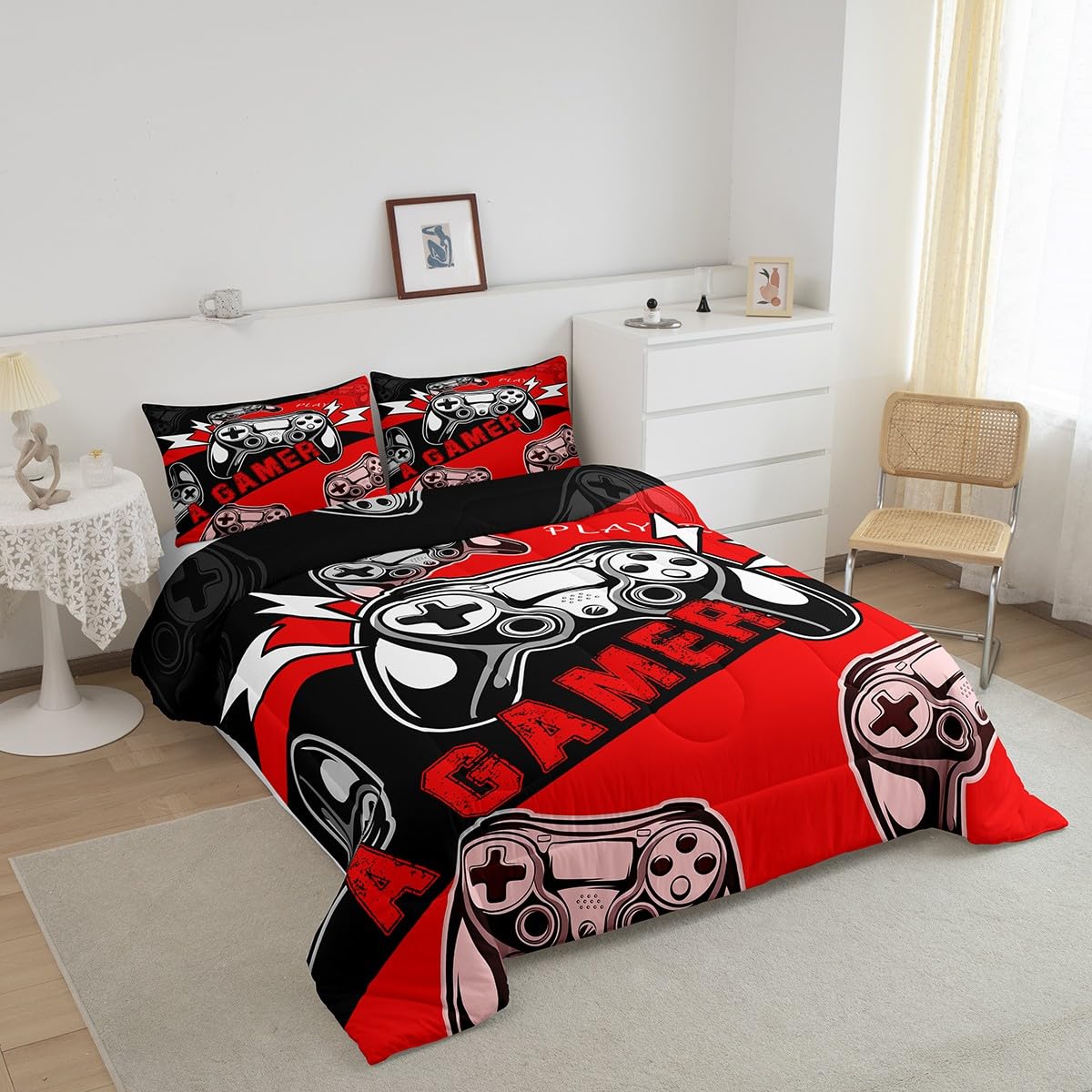 Erosebridal Gamer Comforter Sets For Boys Full Size,Gaming Bedding Sets For Boys Kids Teens Gamepad Gaming Comforter Set Game Ro