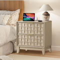 COLAMY Nightstand with Charging Station, 22 Modern Bed Side Table with 2 Storage Drawers and Chessboard Relieffor Bedroom, Dorm 