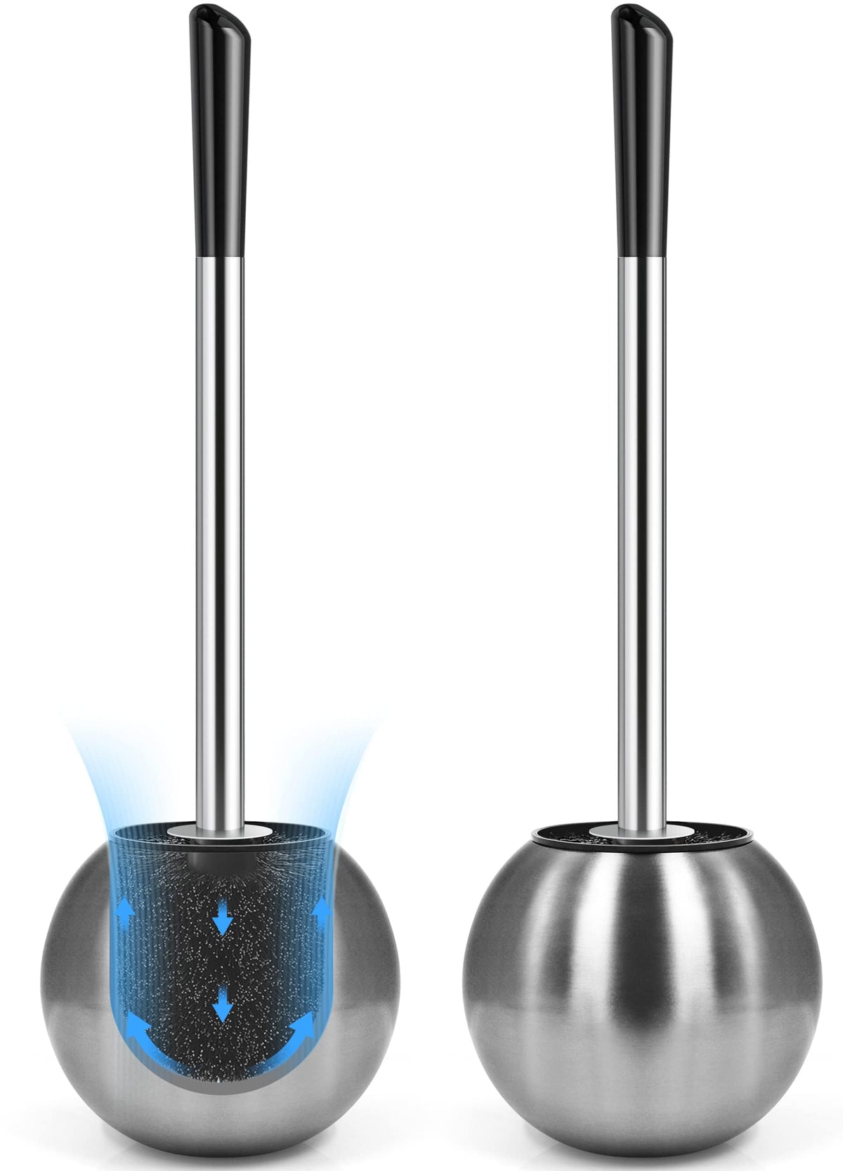 IXO Toilet Brush and Holder 2 Pack, 304 Stainless Steel Toilet Brush with Extended and Durable Comfortable Brush Handle, Toilet 