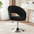 Furnimart Adjustable Black Vanity Chair with Back, Velvet Makeup Chair Swivel Accent Chair with Chrome Frame Hollow Backrest, Si