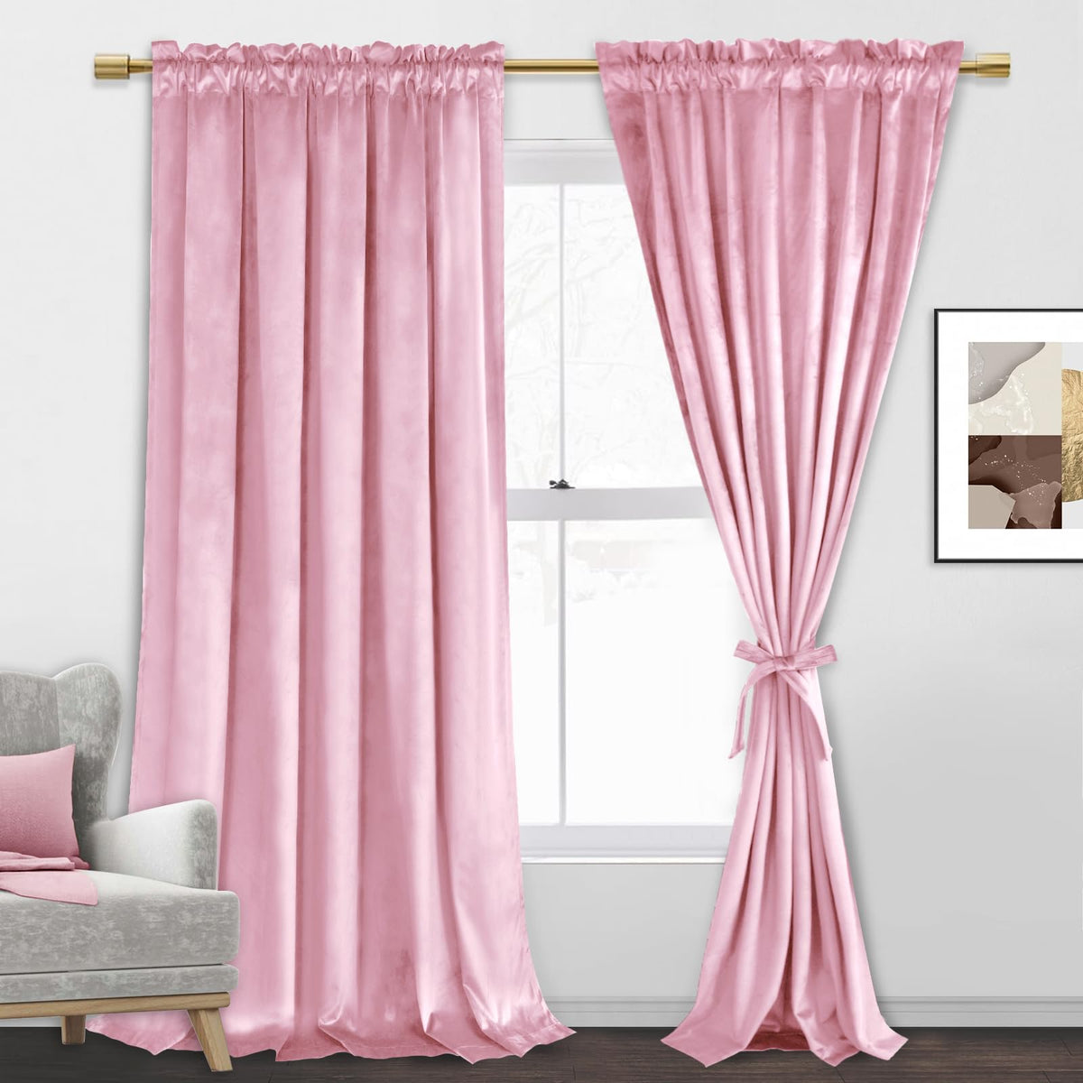 Jiuzhen Pink Velvet Curtains 108 Inches For Living Room - Privacy Protect Room Darkening Rod Pocket Thick Velvet Window Drapes F