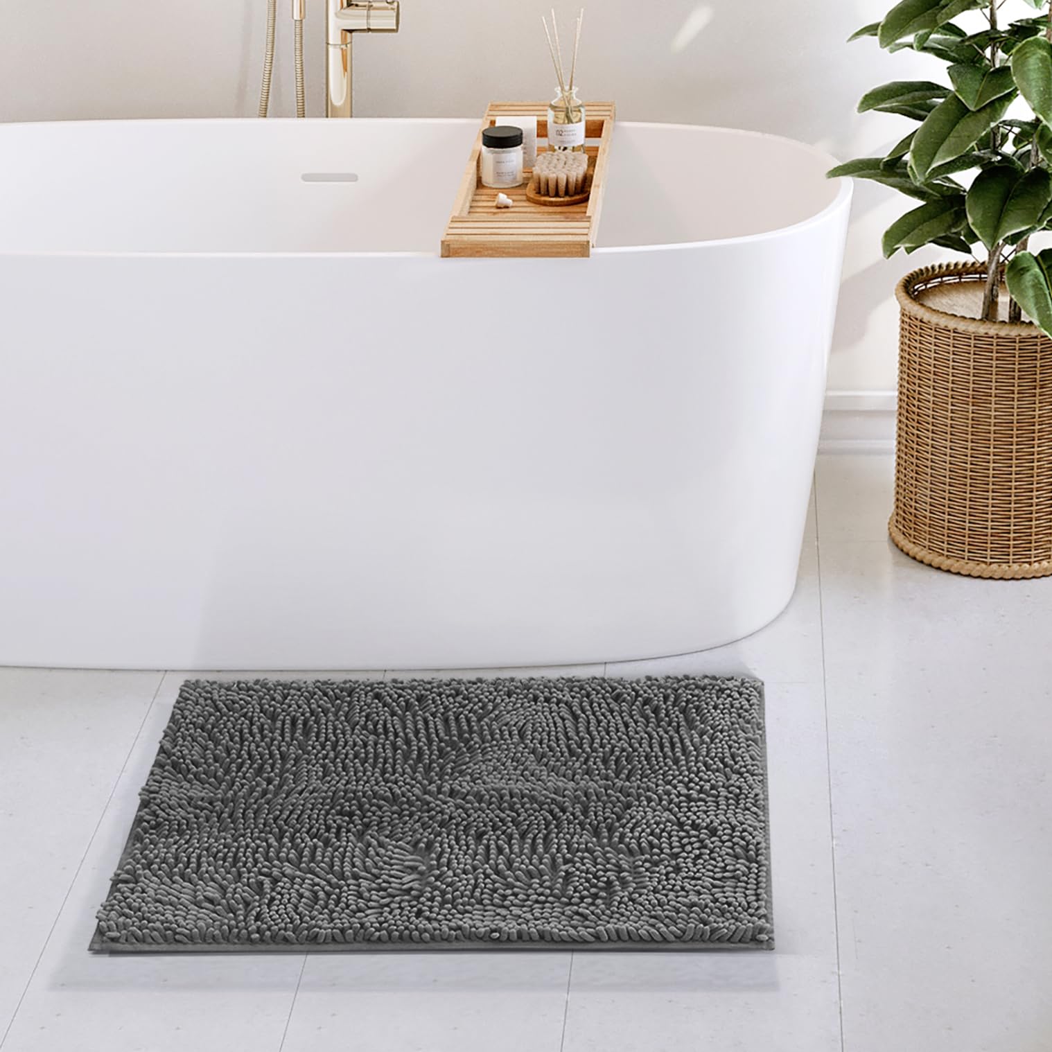 Hearth & Harbor Bathroom Rugs, Chenille Bath Mat - Machine Washable Bath Mats for Bathroom Non-Slip Backing Rubber, Quick Dry Ba
