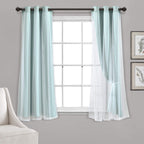 Lush Decor Sheer Grommet Curtains With Insulated Blackout Lining, Window Curtain Panels, Pair, 38''W X 63''L, Blue- Curtain With