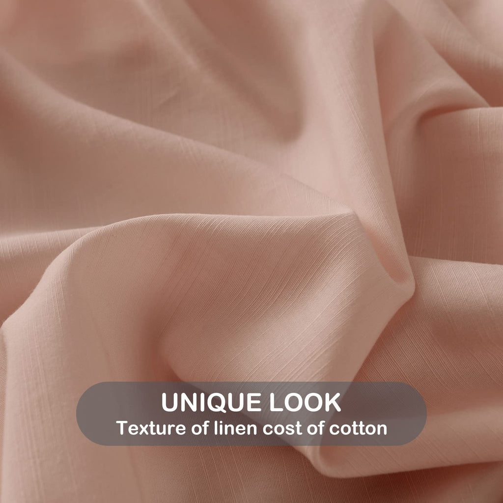 Dusty Pink Linen-Textured Bed Sheets Set, Bamboo Rayon , Cotton , Linen Blend Bed Sheets Queen Size, Soft Cool & Breathable For