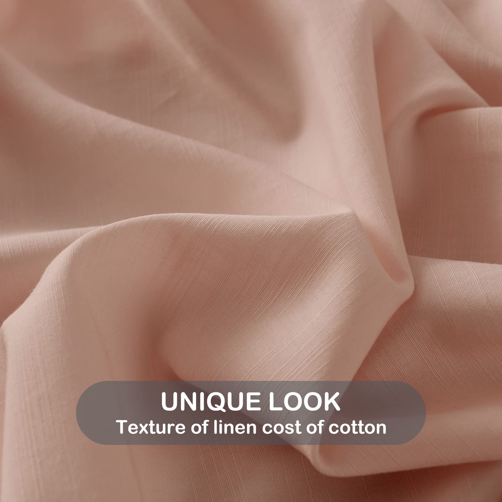 Dusty Pink Linen-Textured Bed Sheets Set, Bamboo Rayon , Cotton , Linen Blend Bed Sheets Queen Size, Soft Cool & Breathable For