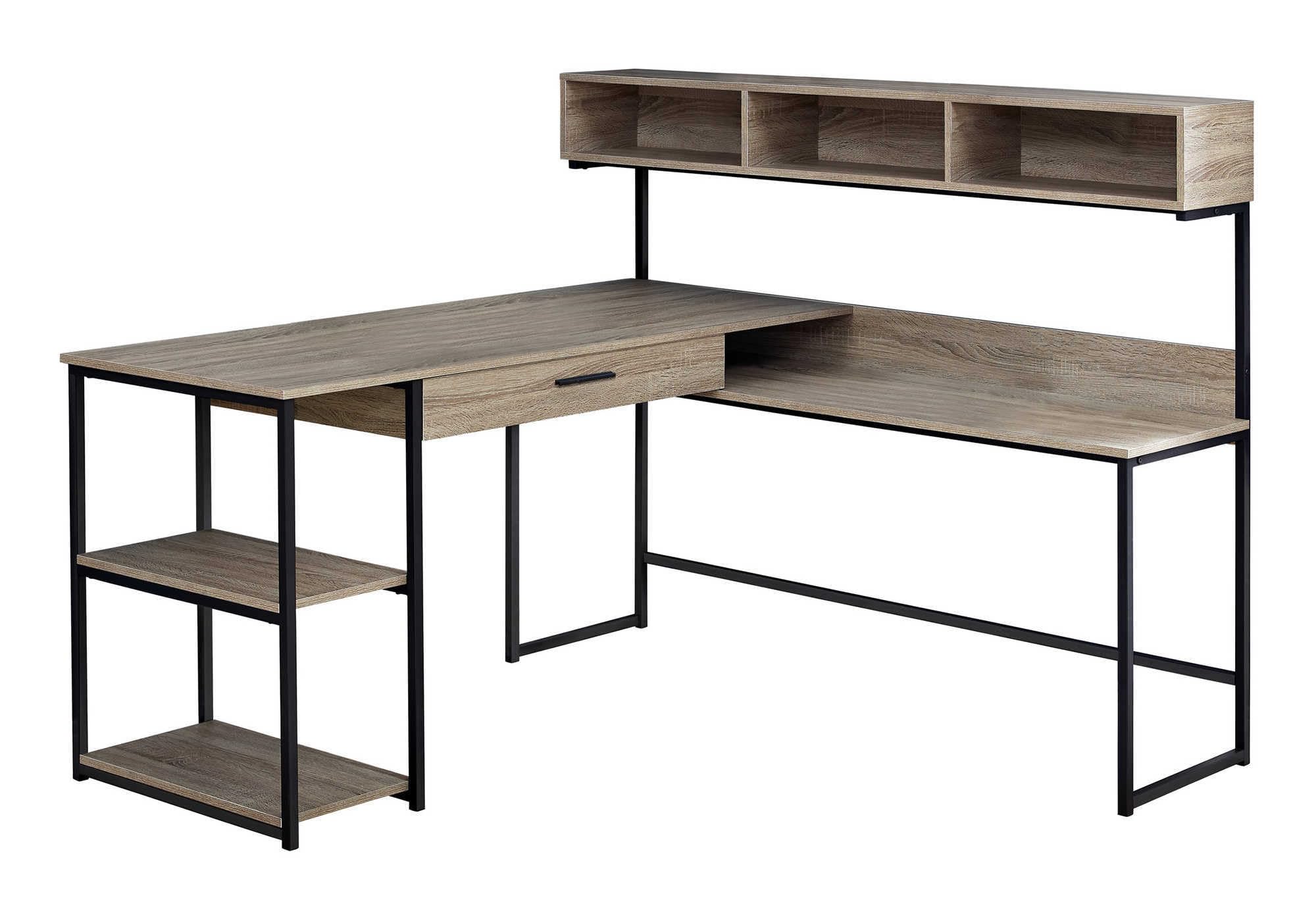 Monarch Specialties Workstation for Home & Office with Multiple Shelves and Drawer L-Shaped Corner Desk with Hutch, 60 L, Dark T