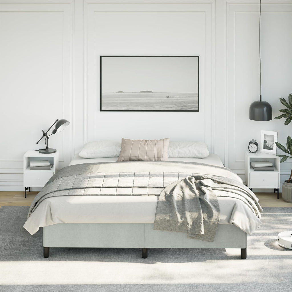 vidaXL California King Size Bed Frame with Plywood Slats, Platform Bed Frame, Velvet Upholstered Mattress Foundation, No Box Spring Needed & Easy Assembly, Light Gray, Without Mattress
