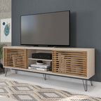 Woodpeckers Furniture And Mattress Frizz Mid-Century Modern TV Stand for 70 Inch TV (Beige - Brown)