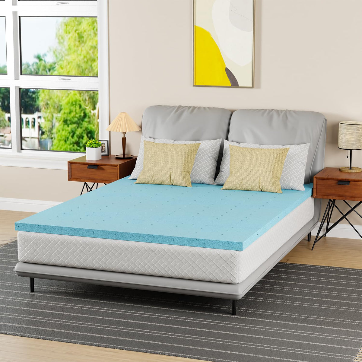 Paylesshere 2 Inch Gel Memory Foam Mattress Topper/Gel Infused Queen Mattress Topper/Certipur-Us Certified/Easy To Clean,Blue