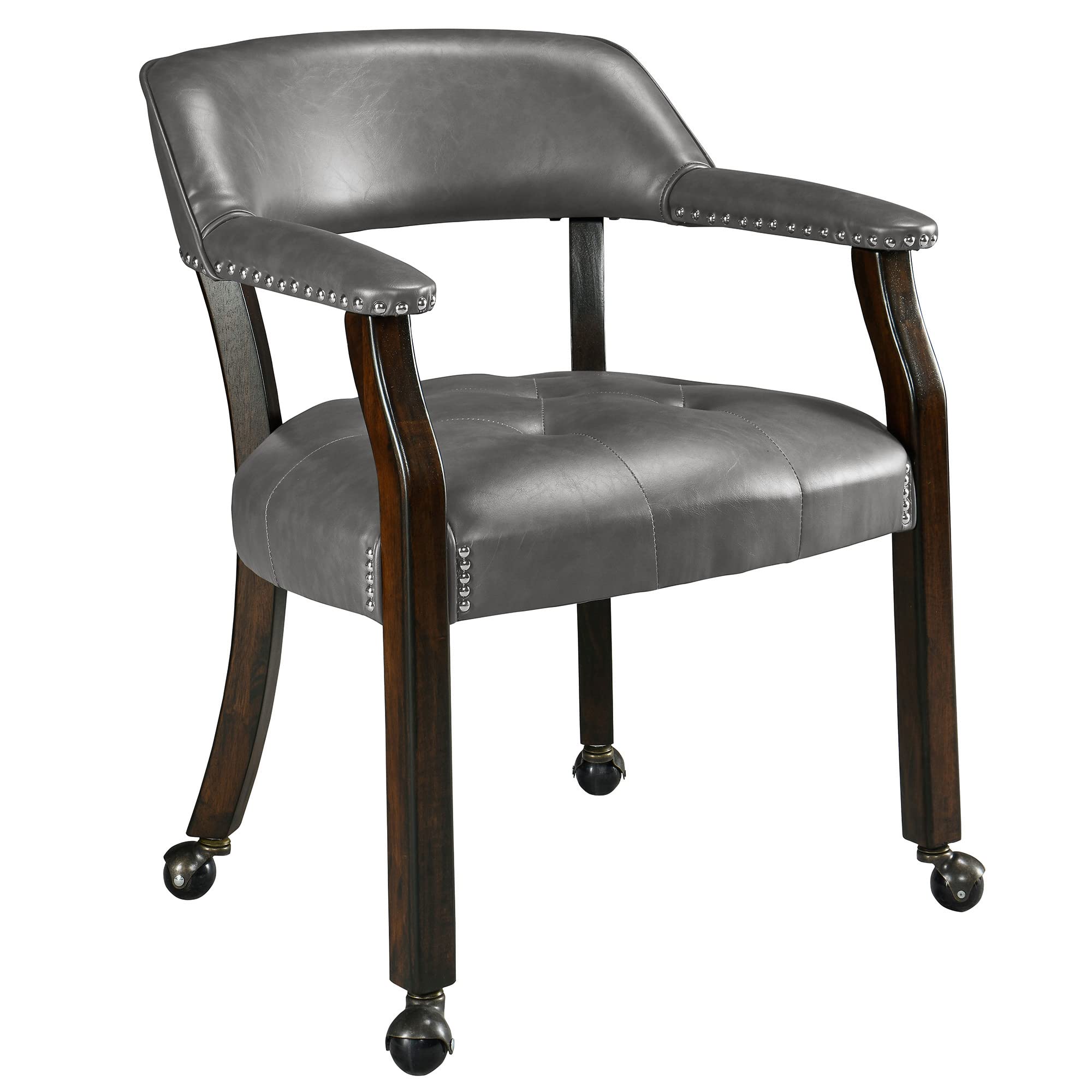 Leemtorig Dining Chairs With Casters And Arms, Rolling Dining Chairs With Wheels, Game Poker Table Chairs, Solid Wood Boss Capti