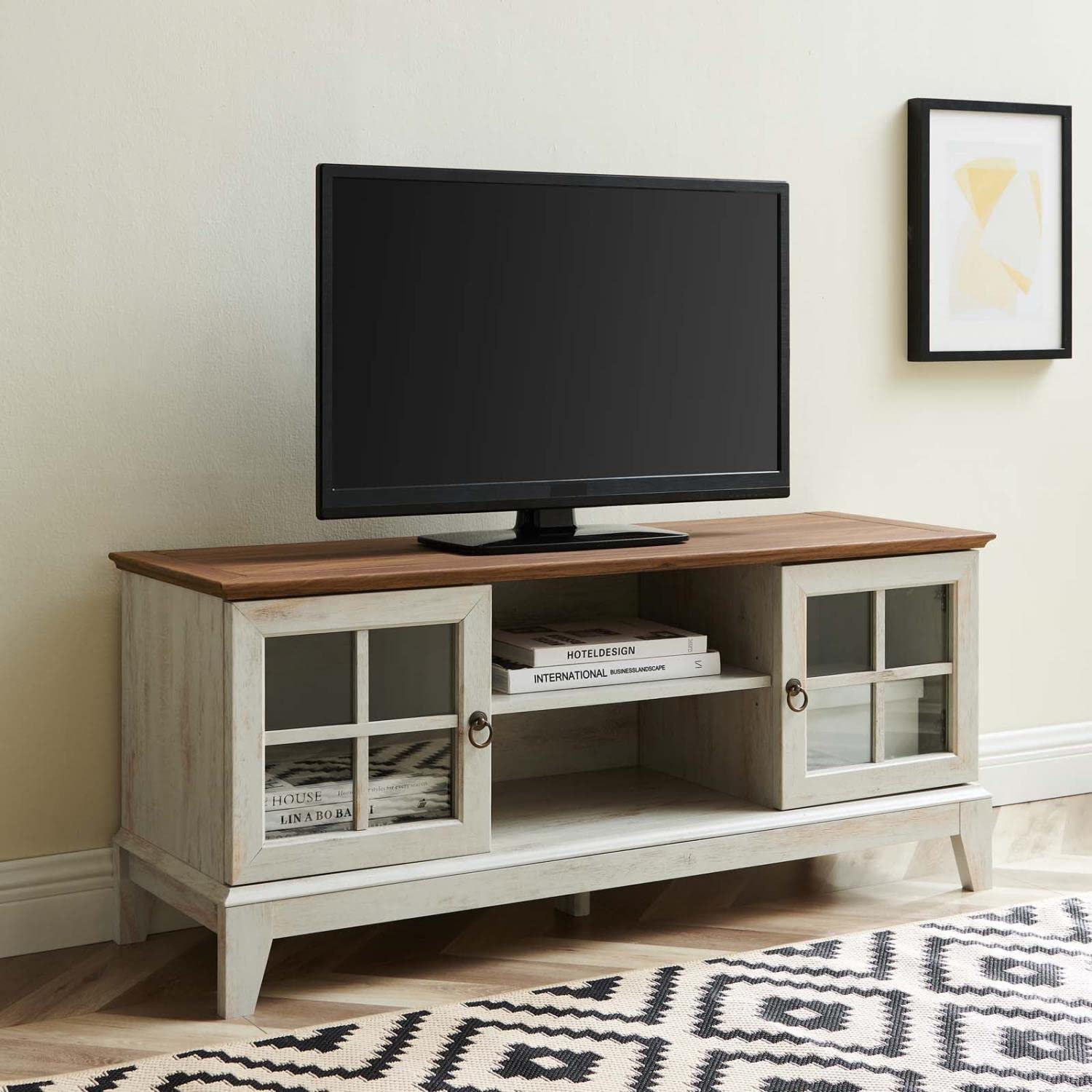 Modway Isle Coastal Contemporary 47&quot; TV Stand, 15.5&quot; L x 46.5&quot; W x 20&quot; H, Walnut White
