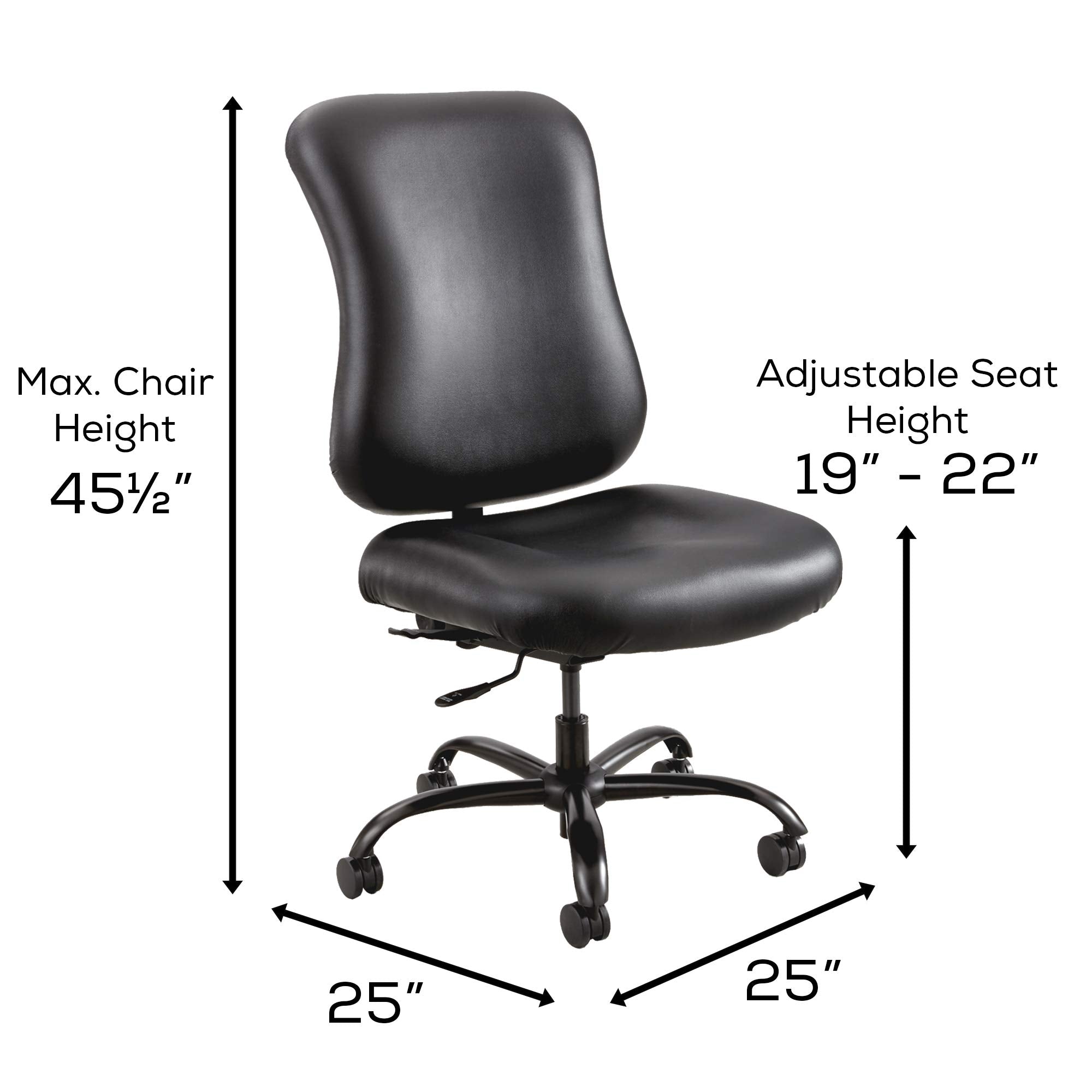 Safco Products 3592BL Optimus Big and Tall Swivel Desk Task Office Chair, Black Vinyl Seat, Wheels, 25&quot; W x 25&quot; D x 45.5&quot; H, 400 lbs. Weight Capacity, Great for Home Office
