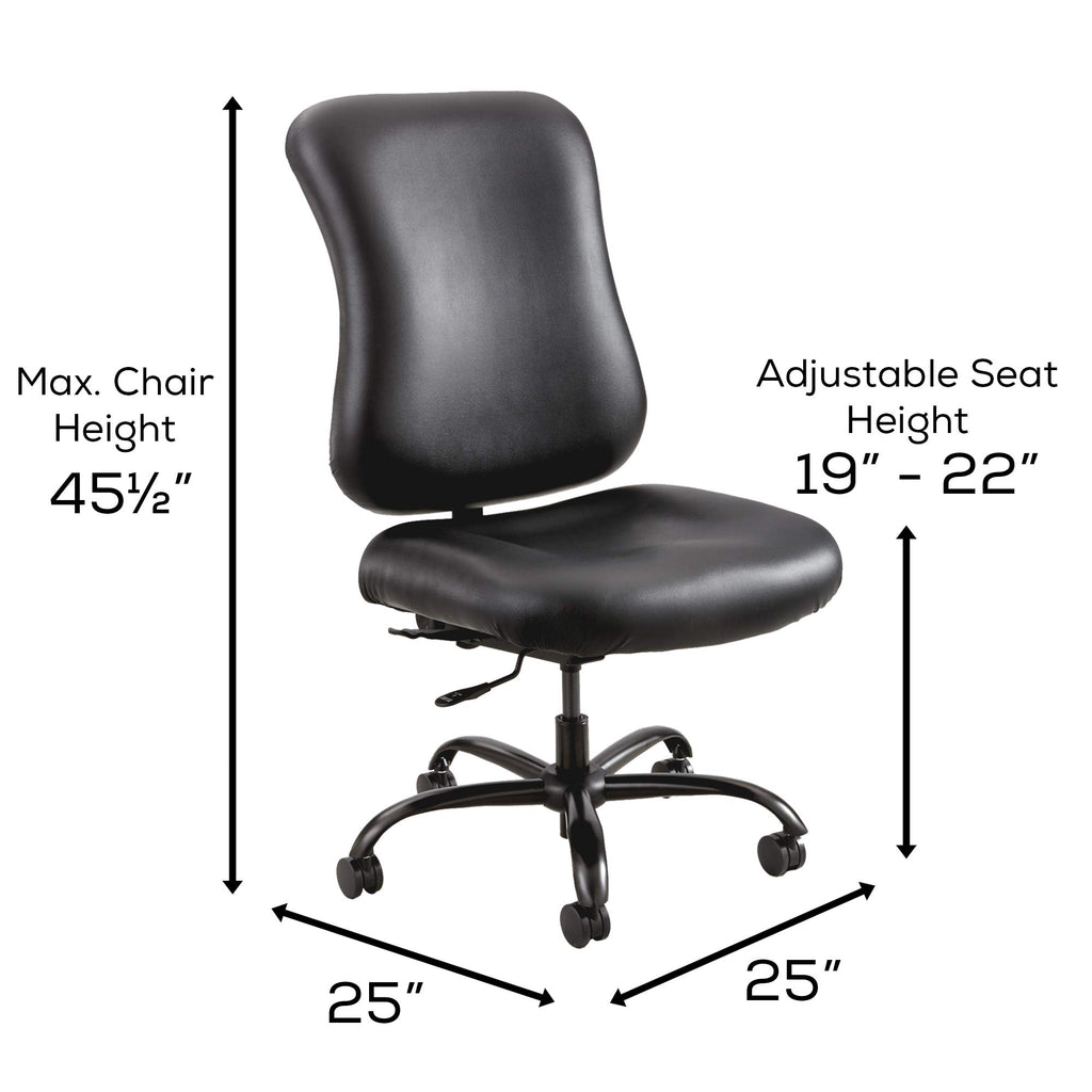 Safco Products 3592BL Optimus Big and Tall Swivel Desk Task Office Chair, Black Vinyl Seat, Wheels, 25" W x 25" D x 45.5" H, 400 lbs. Weight Capacity, Great for Home Office