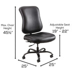 Safco Products 3592BL Optimus Big and Tall Swivel Desk Task Office Chair, Black Vinyl Seat, Wheels, 25" W x 25" D x 45.5" H, 400 lbs. Weight Capacity, Great for Home Office