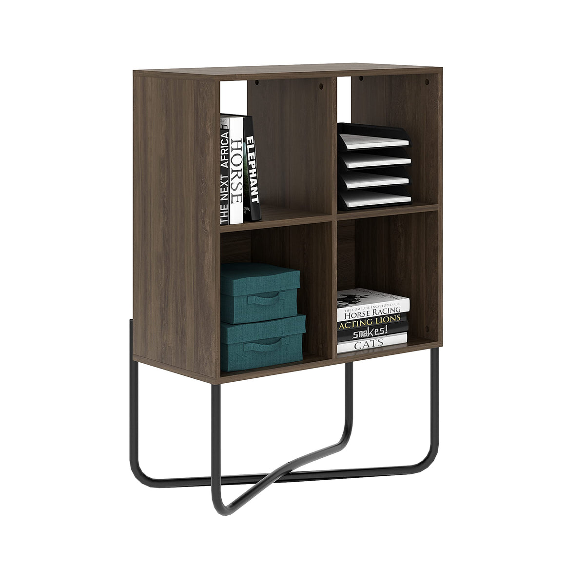 Techni Mobili 2-Tier Bookshelf, Cube Storage For Living Room Or Home Office, Open Back Shelves For Display Or Storage, Walnut