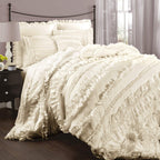 Lush Decor C07815P13 Belle Ivory Comforter (96 X 92 Inches) Ruffled Shabby Chic 4 Piece Set With Bed Skirt(80 X 60 Inches With A