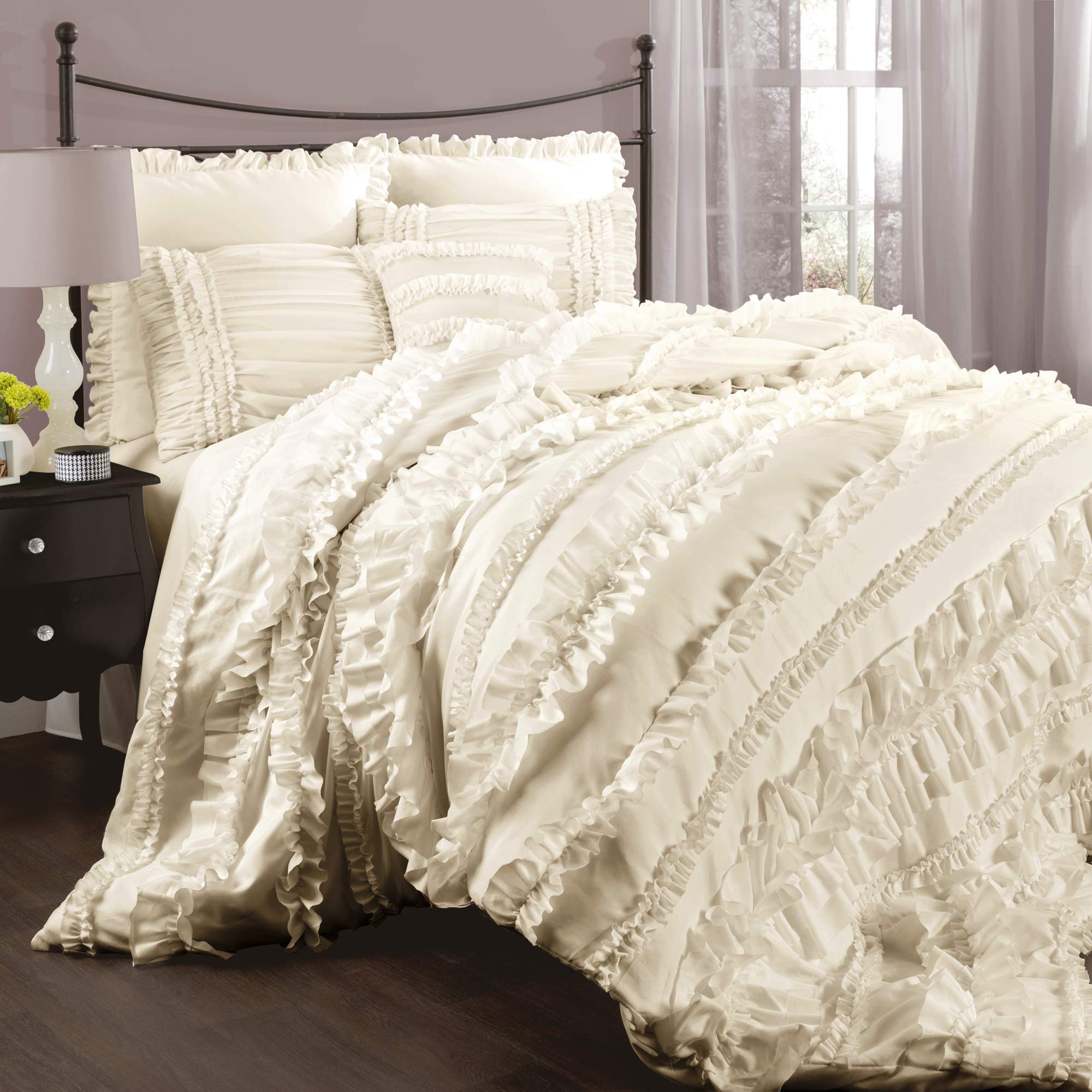 Lush Decor C07815P13 Belle Ivory Comforter (96 X 92 Inches) Ruffled Shabby Chic 4 Piece Set With Bed Skirt(80 X 60 Inches With A
