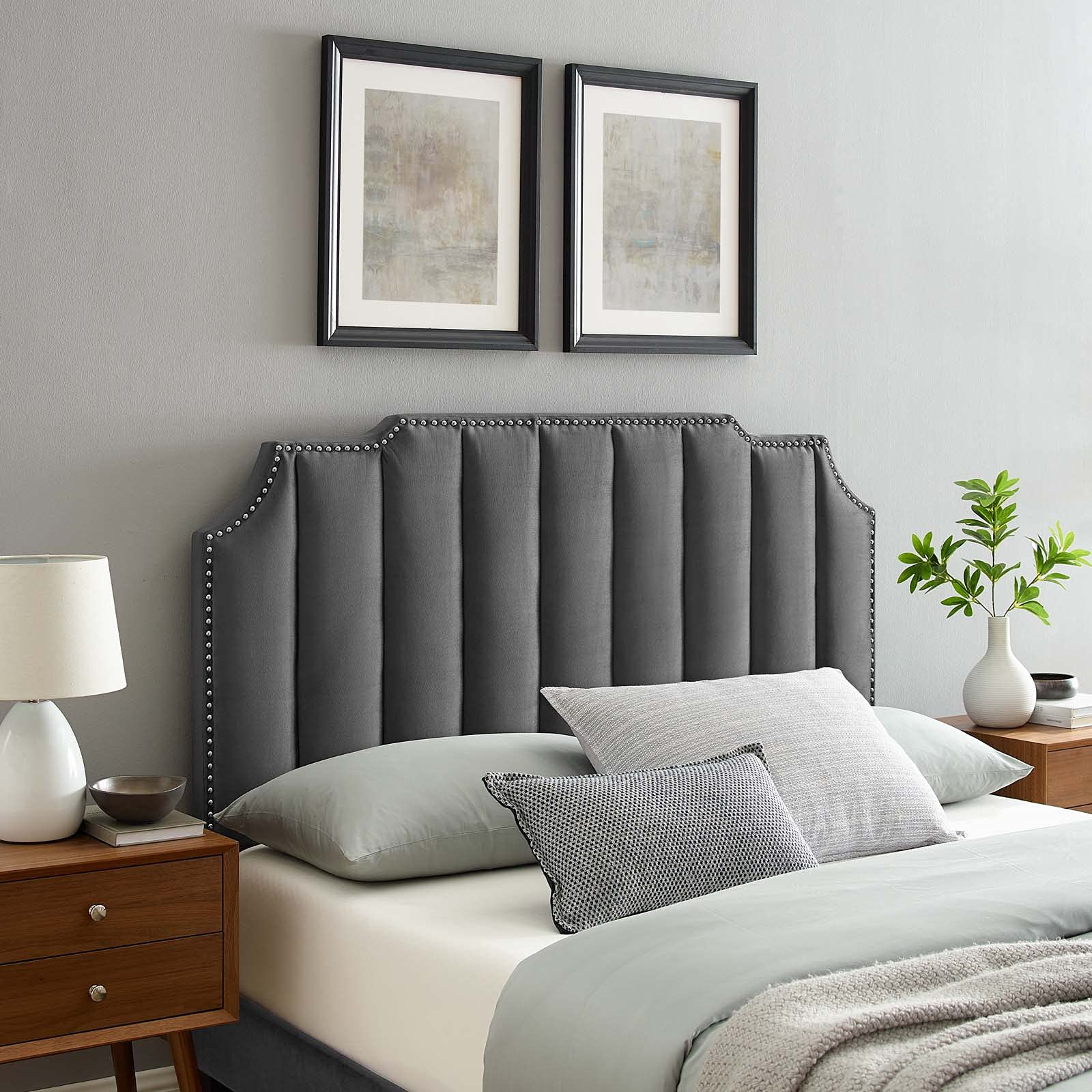 Modway Rosalind Channel Tufted Performance Velvet Headboard, Twin, Charcoal