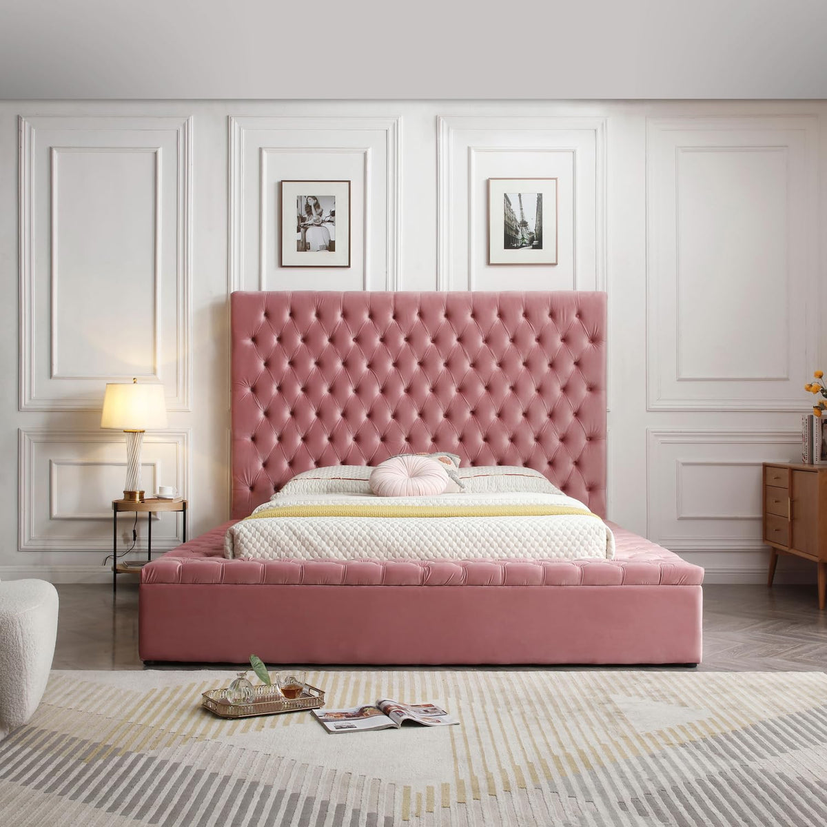 Woodpecker'S Inc Cosmopolitan Velvet Tufted Upholstered Storage Platform With Headboard (Pink, Queen)