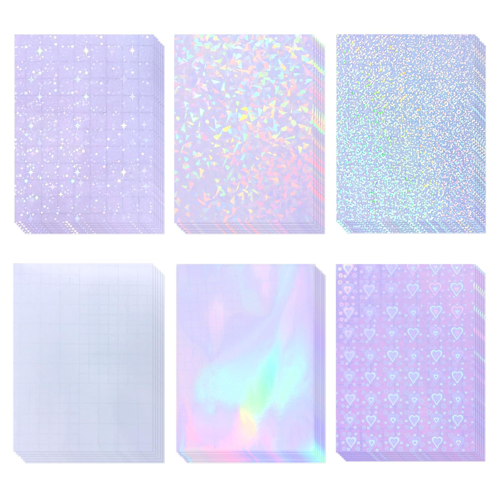 36 Sheets Holographic Laminate Sheets Transparent Holographic Sticker Paper Self Adhesive Laminating Sheets Clear Vinyl Waterpro