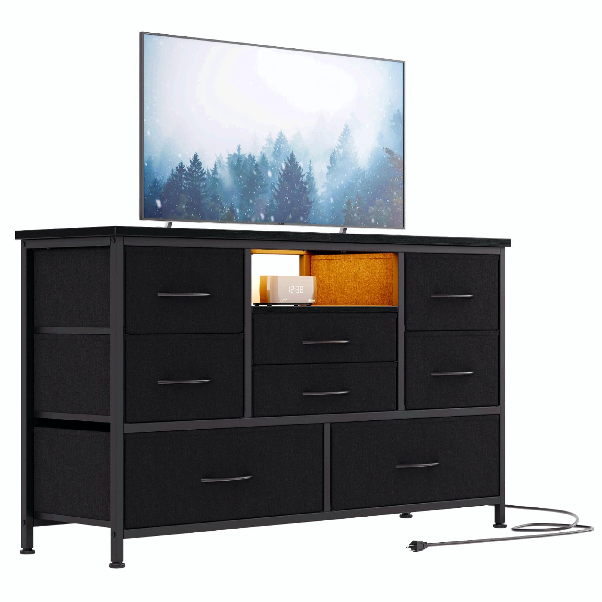 Jojoka 8 Dresser TV Stand with Power Outlet & LED for 55 TV, Long Dresser for Bedroom with 8 Deep Drawers, Wide Console Table 