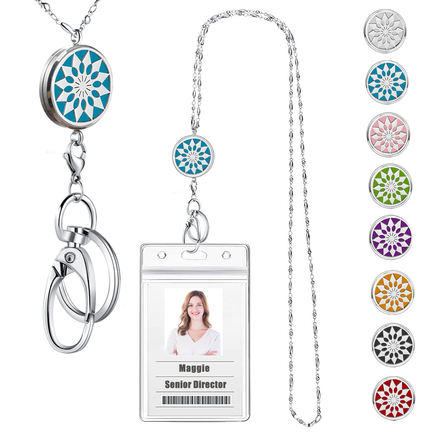 Usangers Lanyards For Women Teacher Lanyard With Id Holder Badge Lanyards For Id Badges Necklace Keychain Fashion Silver Chain L