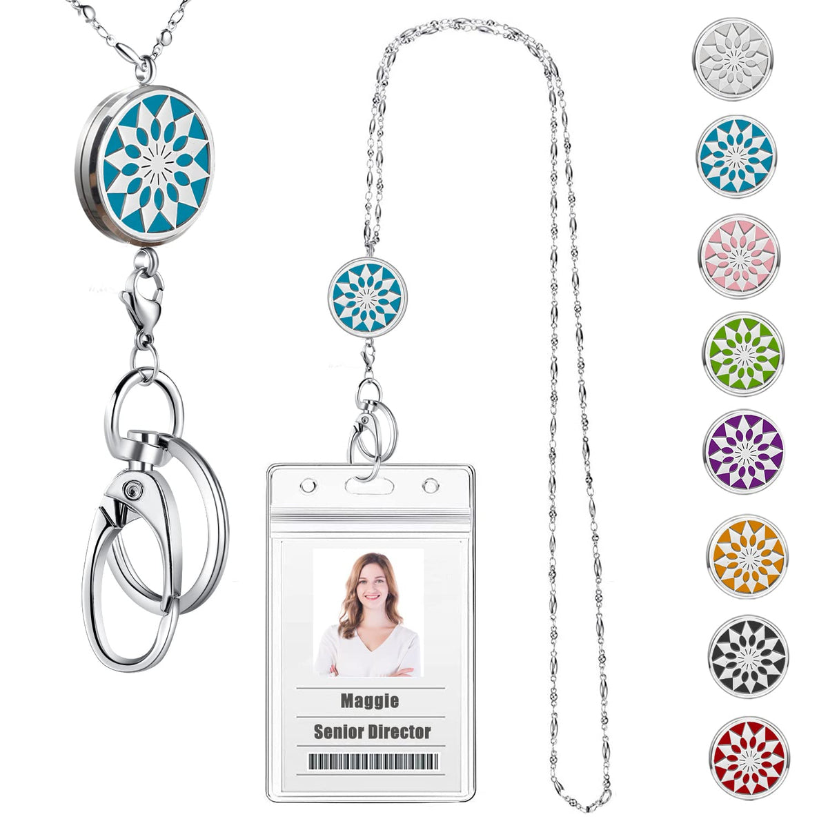 Usangers Lanyards For Women Teacher Lanyard With Id Holder Badge Lanyards For Id Badges Necklace Keychain Fashion Silver Chain L