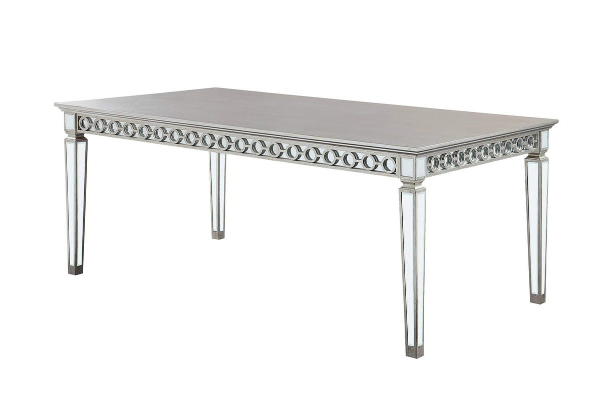 Acme Varian Rectangular Dining Table in Mirrored and Antique Platinum