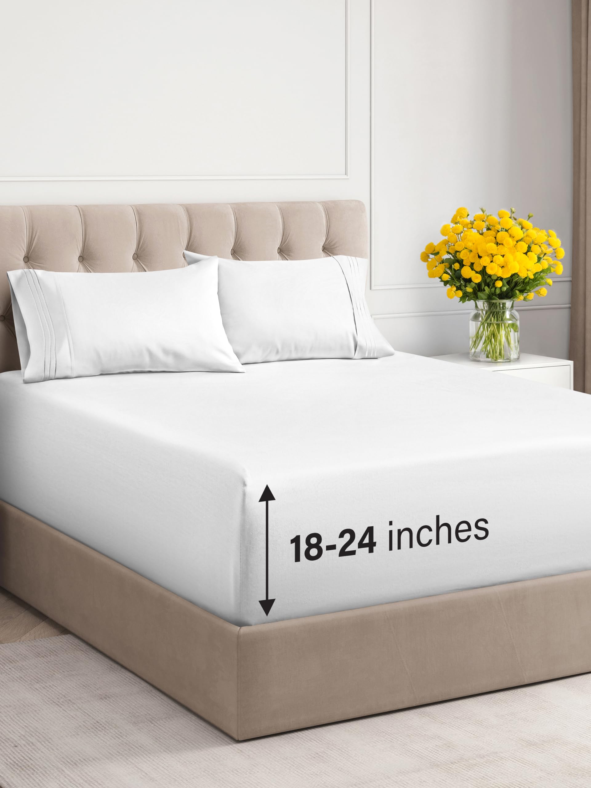 Extra Deep Pocket King Sheets - 4 Piece Breathable & Cooling Bed Sheets - Hotel Luxury Bed Sheet Set - Soft, Wrinkle Free & Comfy - Easily Fits Extra Deep Mattresses - Deep Pocket White Sheets Set
