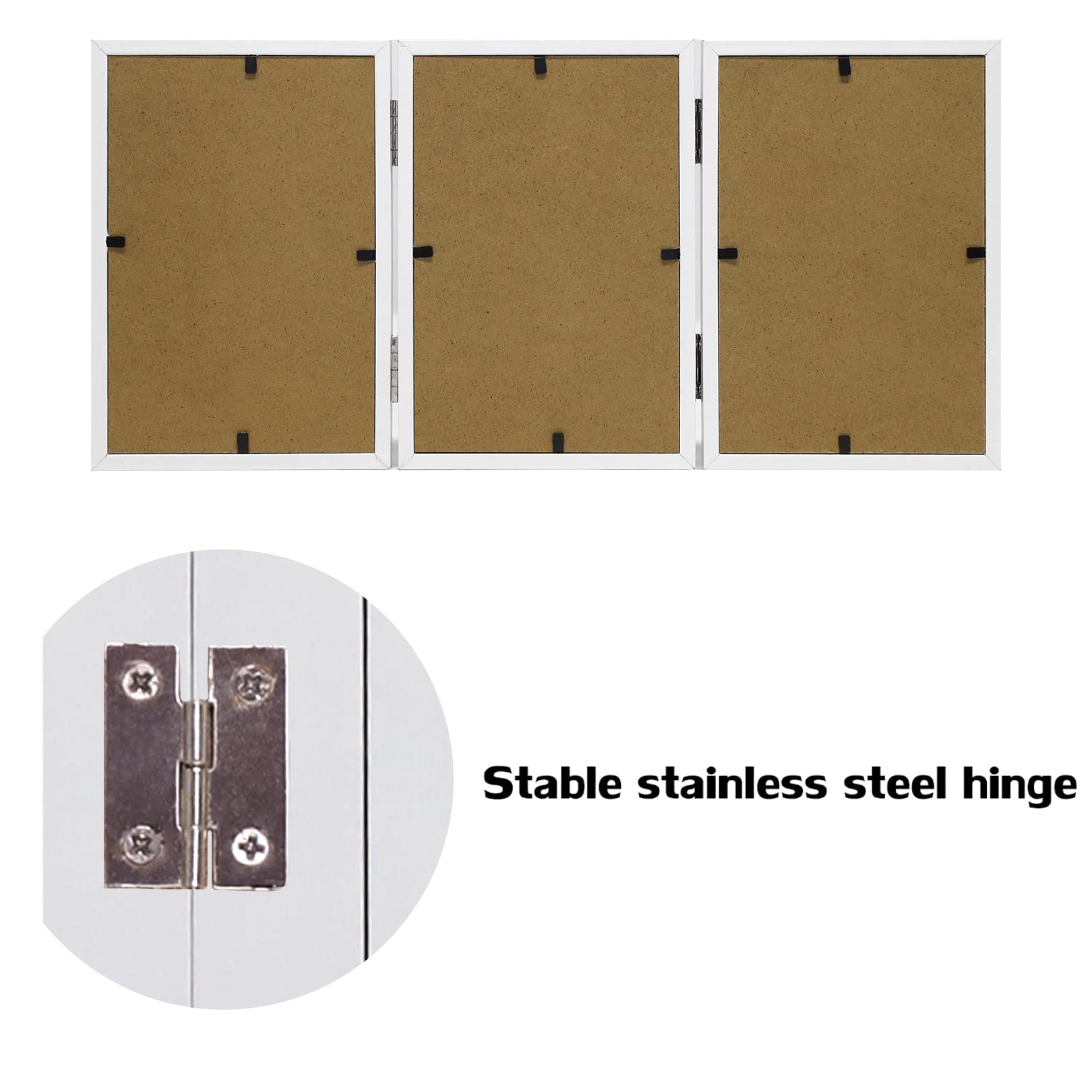 3 Picture Frame 5X7 Triple Hinged Mdf Wood With Glass Front Three Opening Photo Frame Stand Vertical On Tabletop,White