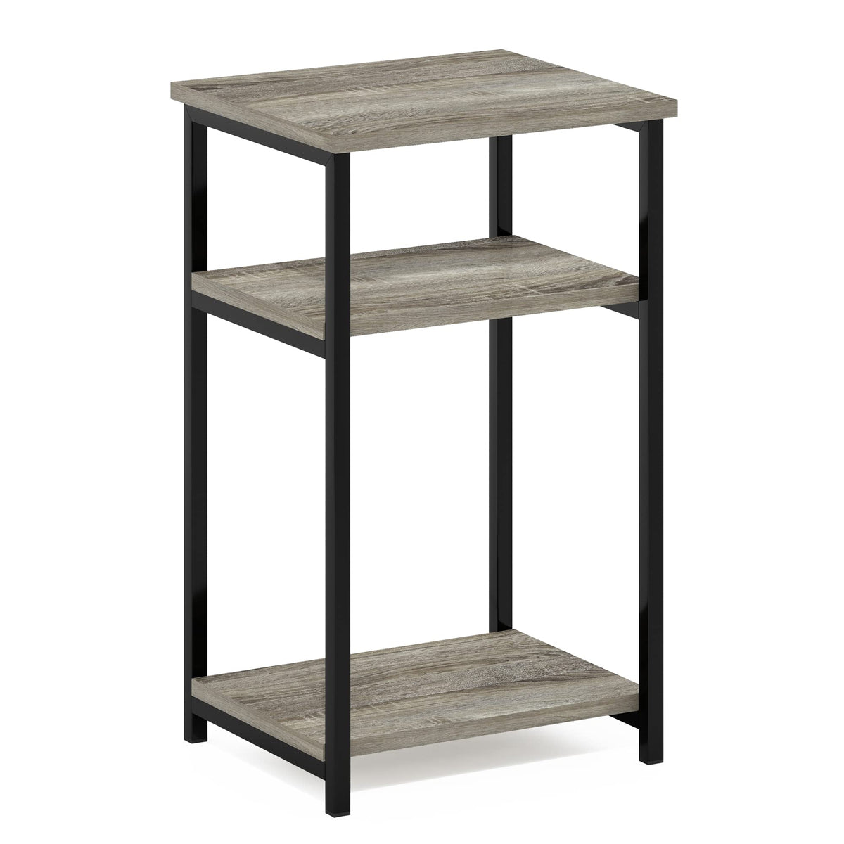 Furinno Just 3-Tier Metal Frame End Table with Storage Shelves, 1-Pack, French Oak