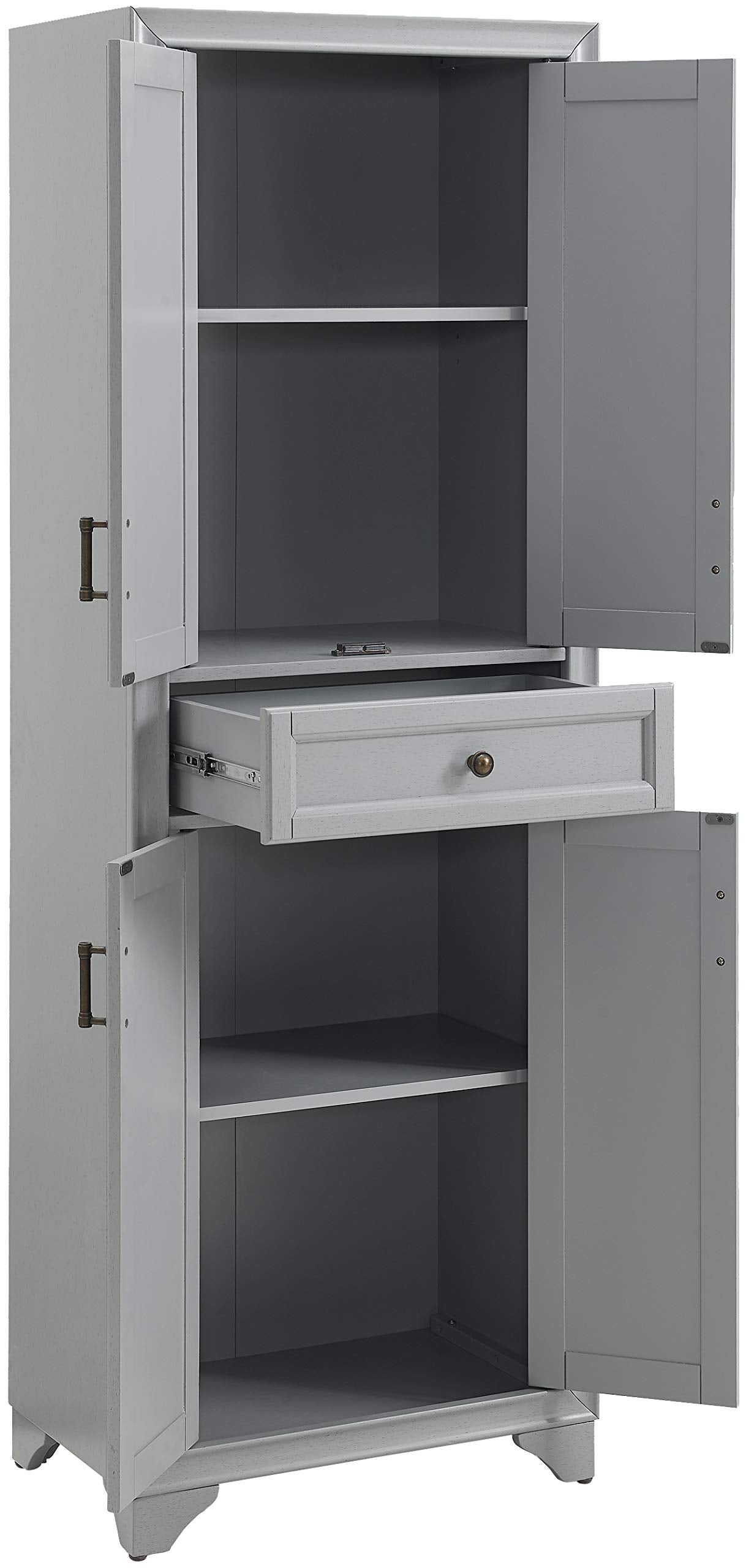 Crosley Furniture Tara Pantry Storage Cabinet With Shelves, Kitchen, Dining, Or Laundry Room, Distressed Gray