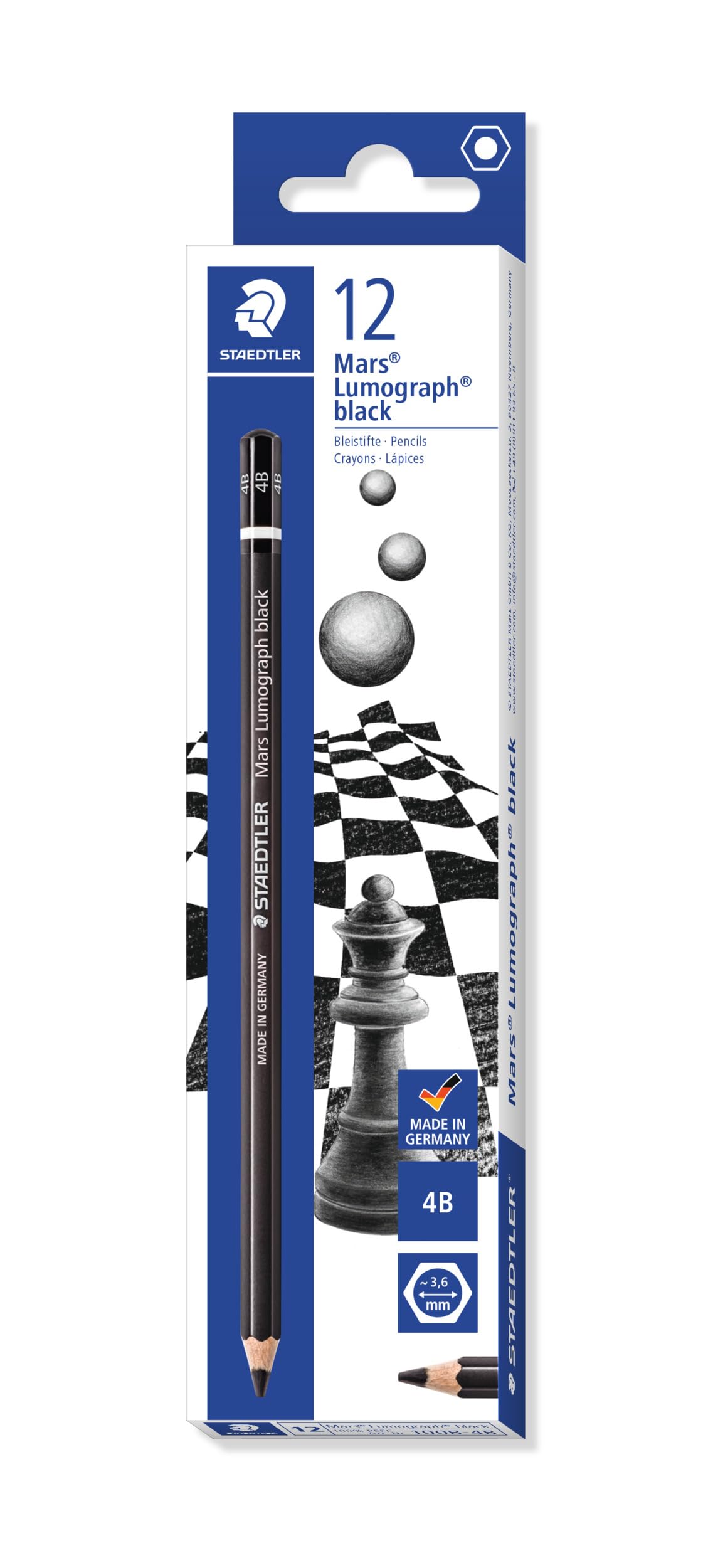 Staedtler Mars Lumograph Black Art Pencils, Presharpened #4B Artist Pencils, Box Of 12, 100B-4B