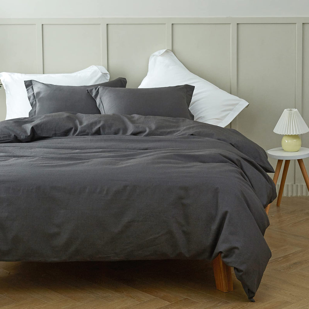 Simple&Opulence French Linen Duvet Cover Set 104''X 92''- 3 Pieces (1 Comforter Cover,2 Pillowcases)-Natural Flax Cotton Blend-S