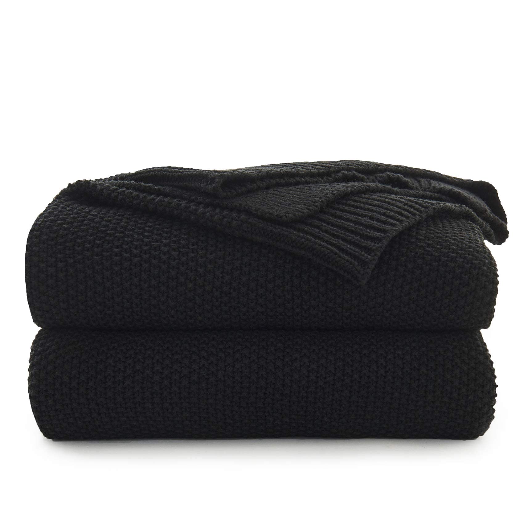 Black Cotton Cable Knit Throw Blanket For Couch Sofa Chair Bed Home Decorative, 2.5 Pounds 50 X 60 Inch Lightweight Woven Throw