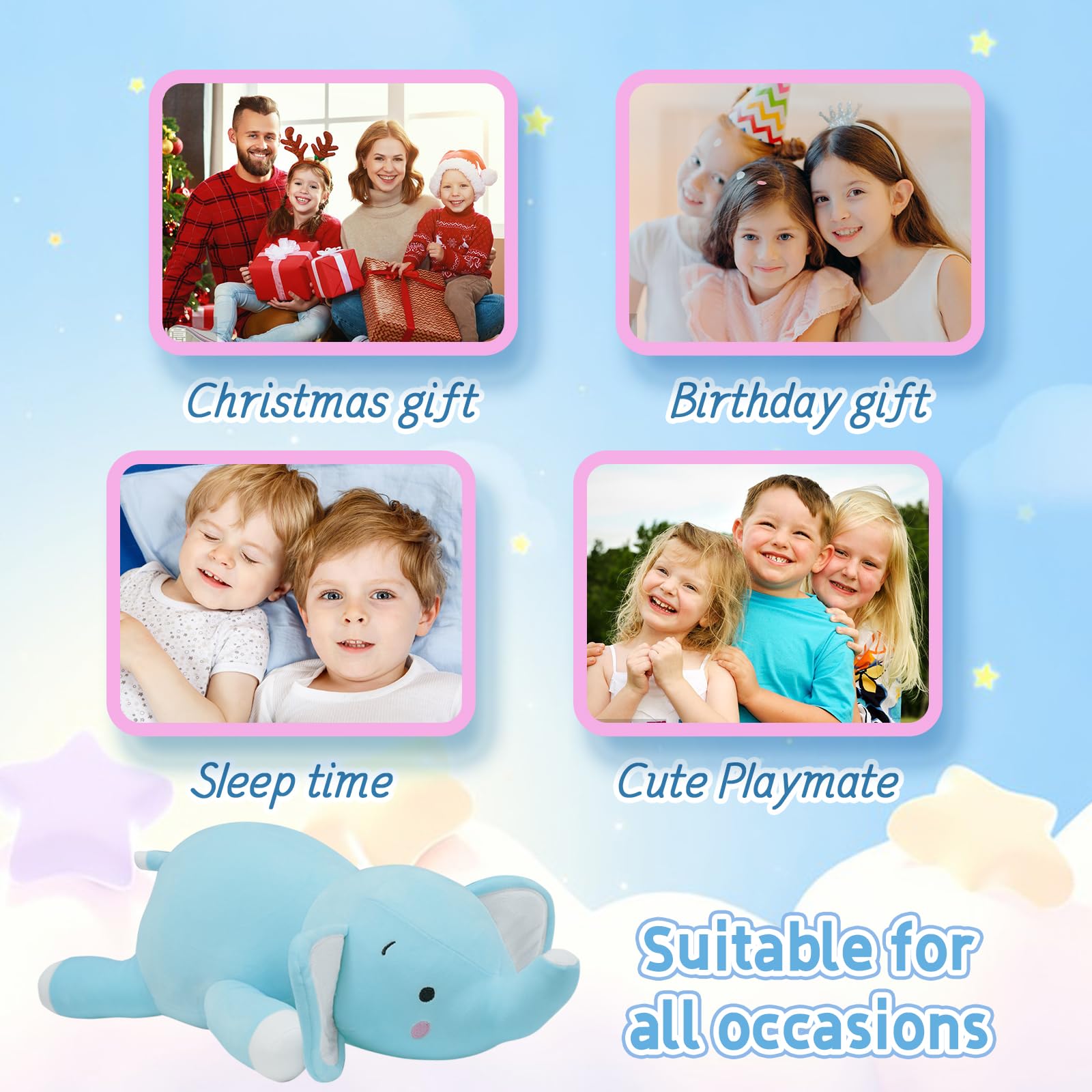 Csvbtrf 4.2 Lbs 23' Elephant Weighted Stuffed Animals, Elephant Plush Hugging Pillow For Gift, Grey Elephant Stuffed Animals (G