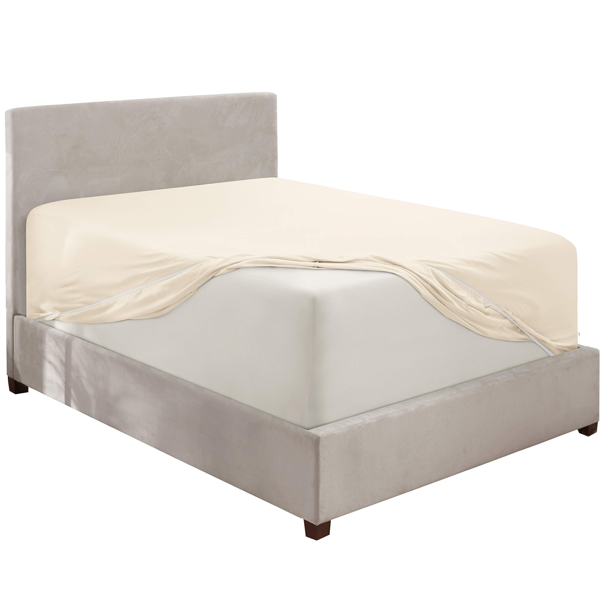 Nestl Extra Deep Pocket King Fitted Sheet, Off White Fitted Sheet King Size, 1800 Microfiber King Fitted Sheet Only, Soft King Bed Fitted Sheet Fits Up To 24 Inch Mattress - King Size Fitted Sheets