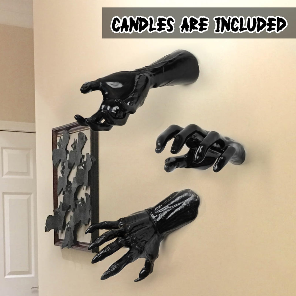 Dazonge Halloween Decorations, Pack Of 3 Wall Mounted Creepy Reaching Hands With Lighted Candles, Life-Sized Horror Hands For Go