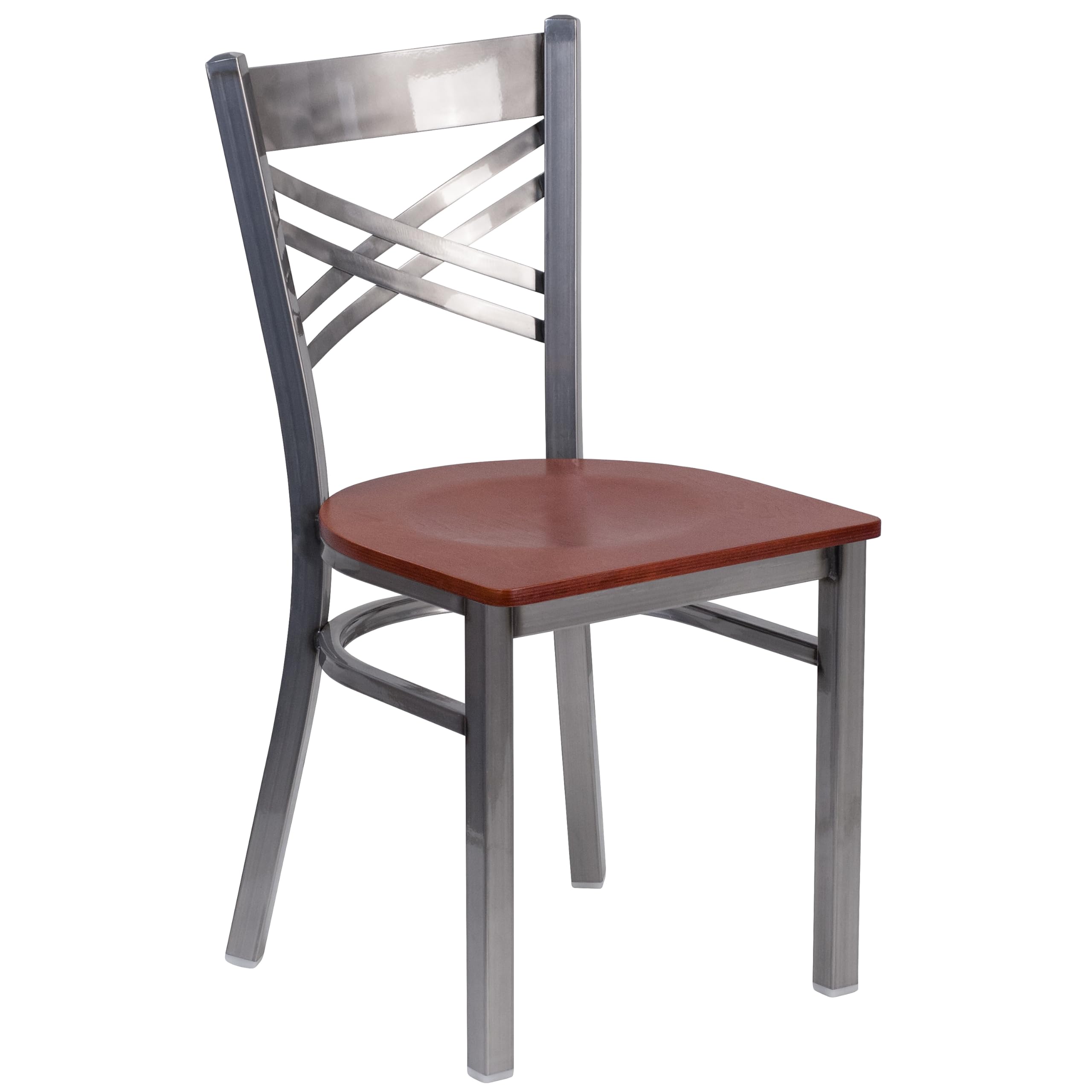 Flash Furniture Hercules Series Clear Coated ''X'' Back Metal Restaurant Chair - Cherry Wood Seat