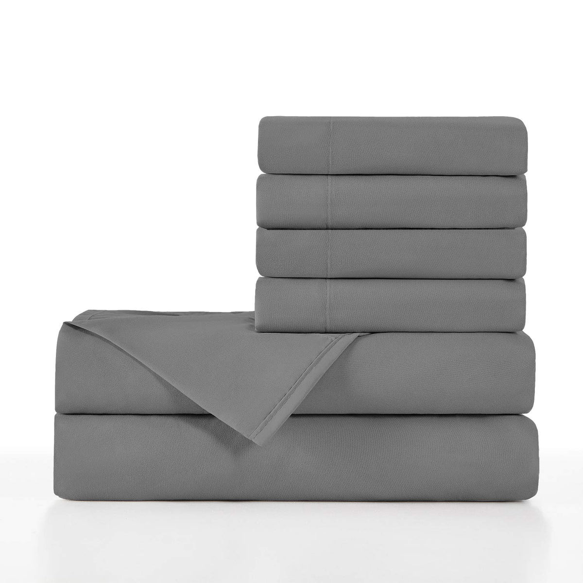 Basic Choice Soft 2000 Series Bed Linen Set, Standard 100 By Oeko-Tex, Charcoal, 6 Pieces, Queen