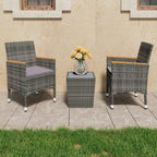 vidaXL Bistro Set 3 Piece Poly Rattan/Steel with Dark Gray Cushions and Tempered Glass Tabletop - Ideal for Garden/Balcony/Deck/Backyard