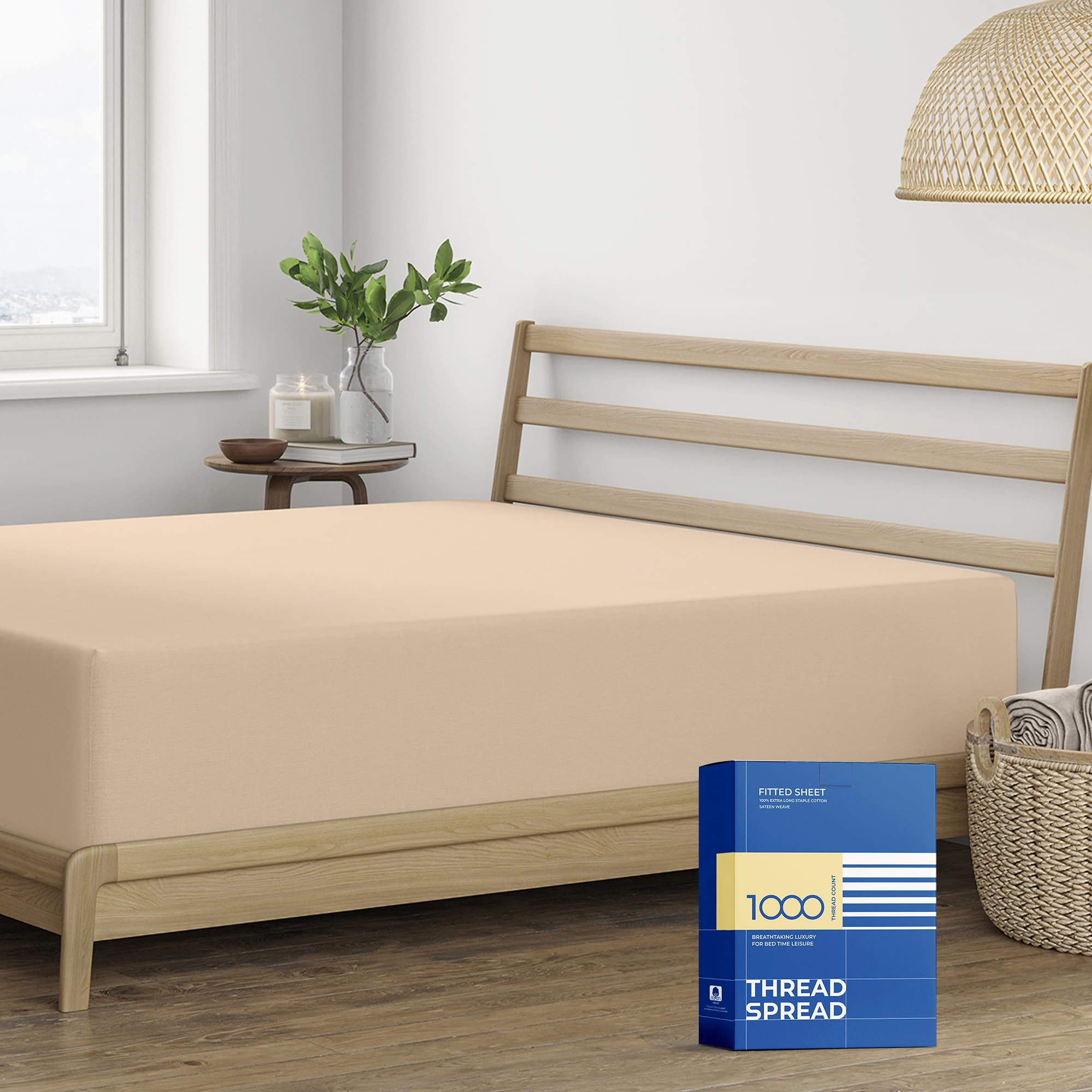 Thread Spread Premium 1000-Thread-Count Egyptian Cotton Queen Fitted Sheet Only - 16' Deep Pocket Queen Fitted Sheet, Easy Snug Fit, Soft Cooling Sateen Weave, Extra Long Staple Bottom Sheet - Taupe